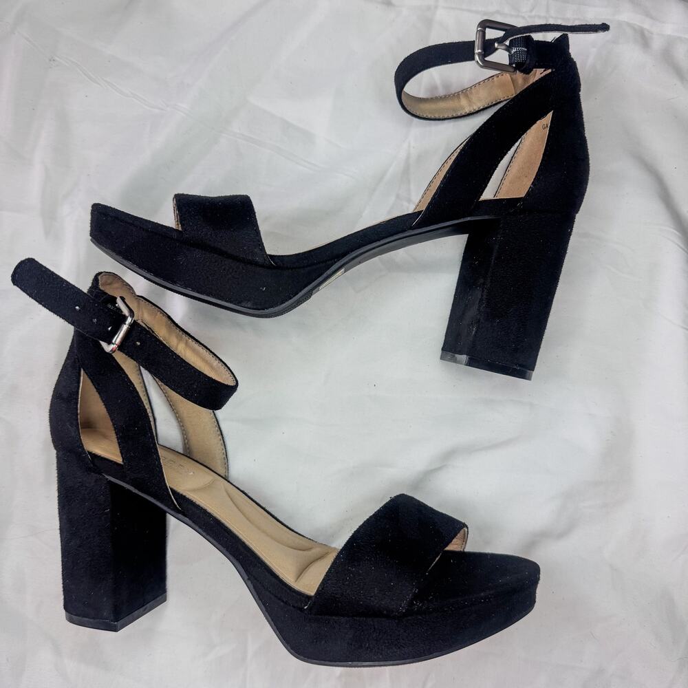 CL by Laundry Black Faux Suede Platform Ankle Strap Block Heel Sandals 8M